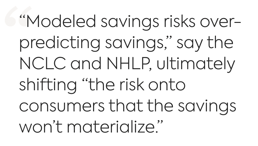 Modeled savings risks over predicting savings shifts the risk onto consumers